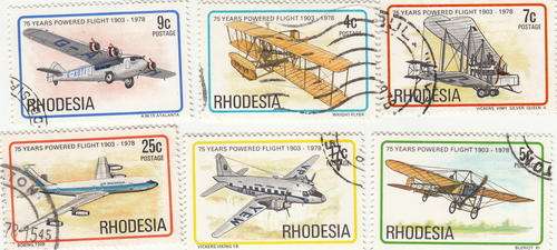 Rhodesia 75th Anniversary of Powered Flight Set of 6 stamps 4c-25c