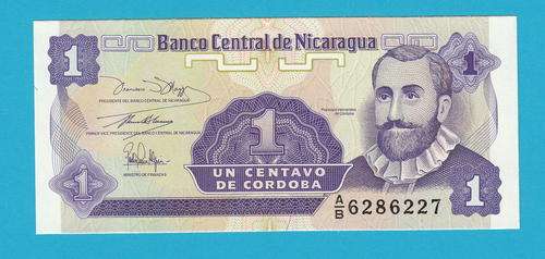 Nicaraqua 1991 One Centavo Note â UNC