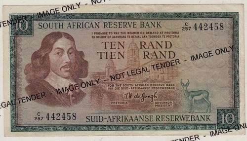 South African R10 Note - TW de Jongh E/A 1967