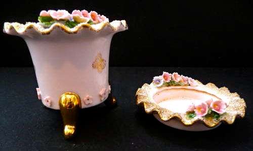 Delicate Vintage L'Armour China Hand Painted Dressing Table Set