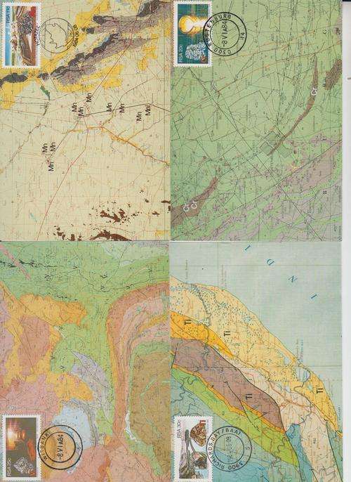 Set of four Postcards. Strategic Minerals. Titanium, Manganese, Chromium, Vanadium 1984