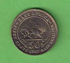 1937 East Africa Silver Fifty Cents. UNC .Lovely Toned