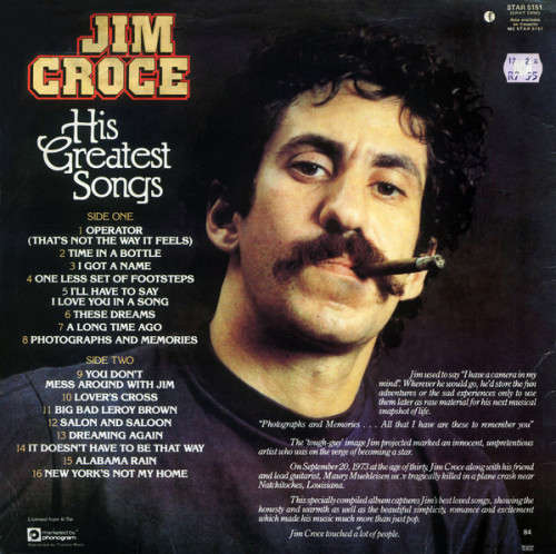 Jim Croce - His Greatest Songs (Vinyl LP SAKT 1004 / STAR 5151)