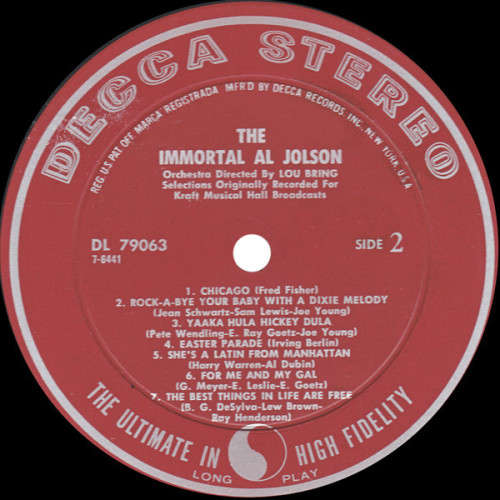 Al Jolson  The Immortal Al Jolson (LP Vinyl M VG+/S VG+) DL 79063