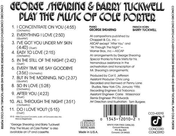 George Shearing & Barry Tuckwell - Play The Music Of Cole Porter (CD)