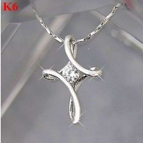 18K White Gold Plated Crystal rhinestone Infinity Cross Necklace Pendant
