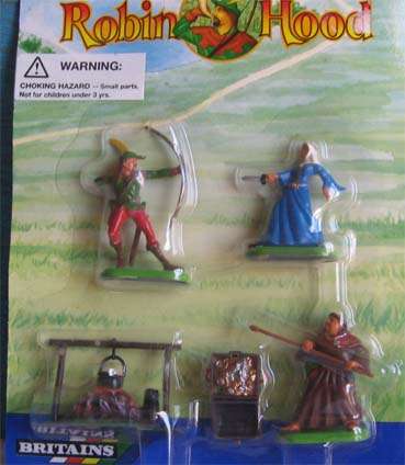 ROBIN HOOD, FRIAR TUCK, MAID MARION FIGURINES & CAMP FIRE by BRITAINS (NEW CARDED)