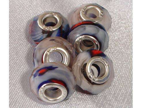Unique White, Blue & Red in Clear Crystal Facet Cut Bead fits European Style Bracelet/Necklace