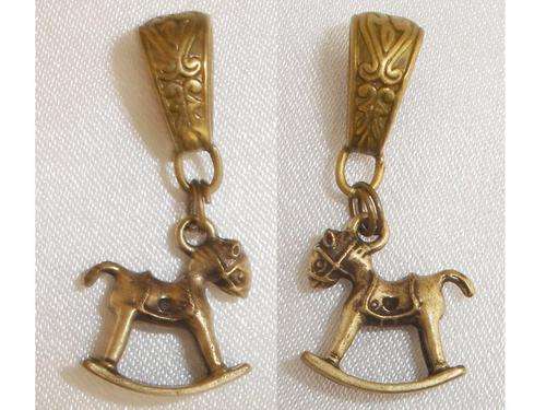 3D Bronze tone "Rocking Horse" Charm fits European Style Bracelet/Necklace