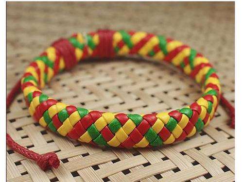 New Cool Rasta Tribal-Ethnic-Surfer-Handcraft-Unisex Leather and Hemp Cuff Bracelet