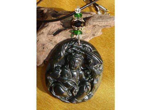 Beautiful Buddha / Phoenix Amulet Pendant and Leather Cord Necklace