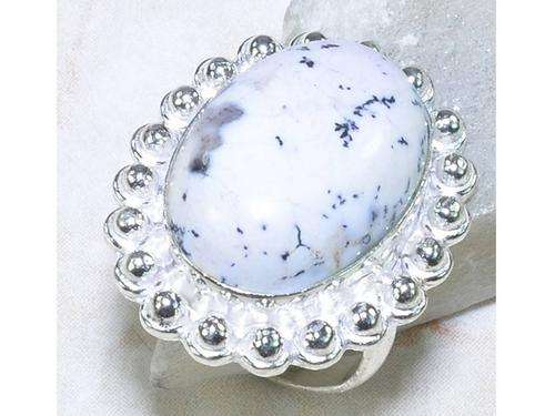 Large Dynamic Handcrafted  Dendritic Opal Silver  Ring size7 1/2