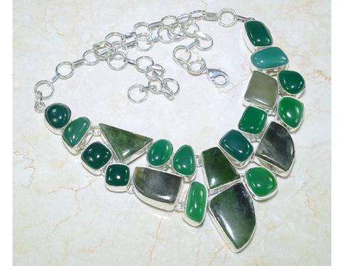 Just Divine Jade & Chrysoprase Gemstone Silver Fashion Necklace