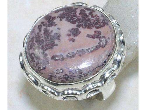 Natural Mauve Spotted Jasper Handcrafted Silver Fashion Ring size 8