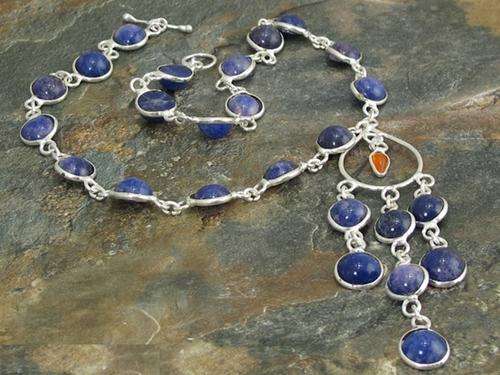 Soft Blue Jean Dyed Jade Handcrafted Silver Necklace