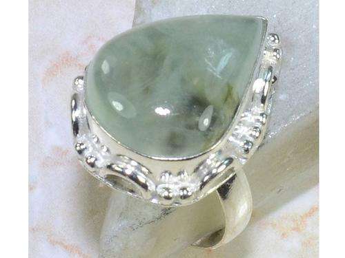 Dreamy Prehnite  Handcrafted  Silver Ring Size 9