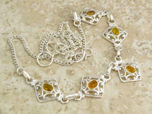 Feminine Citrine Quartz Filigree Silver Necklace