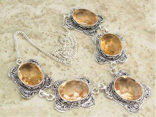 Charming Handcrafted Champagne Quarts Silver Fashion Necklace