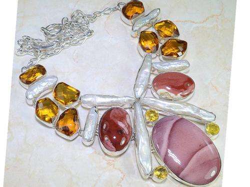 Impressive Royal Imperial Jasper Multi Gemstone Handcrafted Silver Necklace