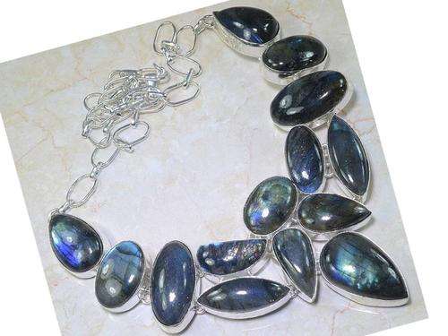 Exqusite Flash Fire Labradorite Gemstone Handcrafted Silver Fashion Necklace