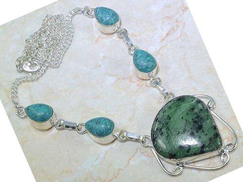 Ruby Zoisite and Turquoise Nugget Handcrafted Silver Necklace