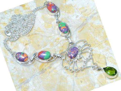 Festive and Lively Mosaic Jasper & Peridot Handcrafted Silver Fashion Bracelet