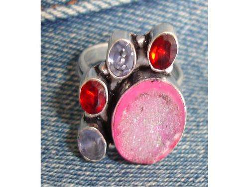 Artsey Drusy Gemstone Cluster Handcrafted Silver Fashion size 7