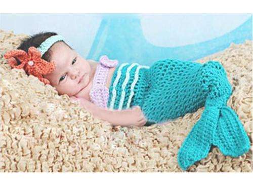 New Adorable  The Little Mermaid Knitted Costume Photographic Prop for Newborn Baby