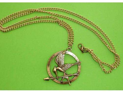 Hungar Games "Mocking Jay" Antique Gold Tone Pendant Necklace