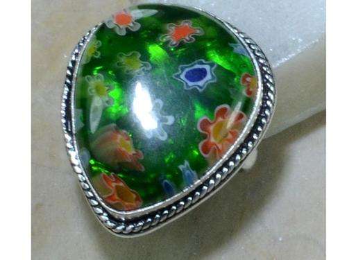 Groovey Millefiori Glass Handcrafted Silver Fashion Ring 8