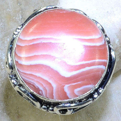 Groovy Rhodochrosite Handcrafted Silver Fashion Ring size 8