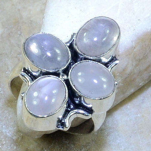 Romantic Rose Quartz Handcrafted Silver Fashion Ring size 8.25