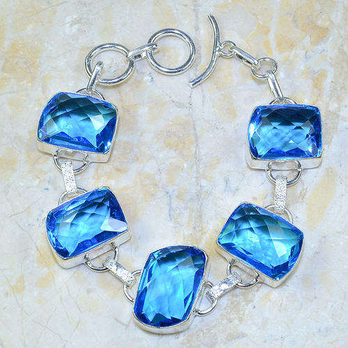 Chunky Blue Topaz Handcrafted Silver Fashion Bracelet