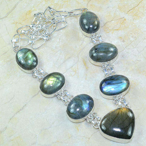 Blue Fire Labradorite Handcrafted Silver Fashion Necklace