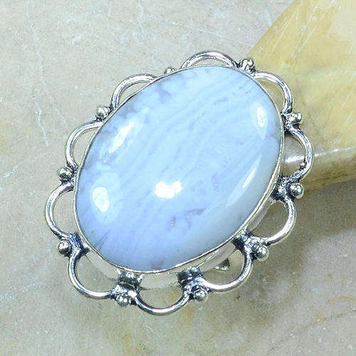 Cool Ice Blue Agate Handcrafted Silver Fashion Ring Size 6.25