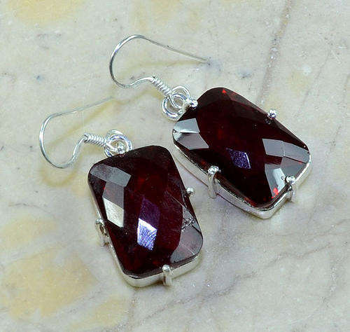 Deep Red Garnet Handcrafted Silver Fashion Earrings