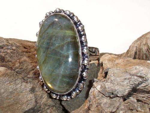 Mystical Flashy Labradorite Solitaire Handcrafted Fashion Ring size 9
