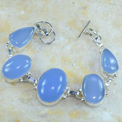 Candy Blue Chalcedony Handcrafted Silver Fashion Bracelet