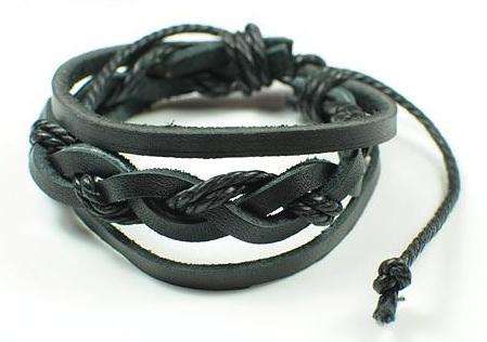 New Tribal-Ethnic-Surfer-Handcraft-Leather and Hemp Black Unisex Bracelet