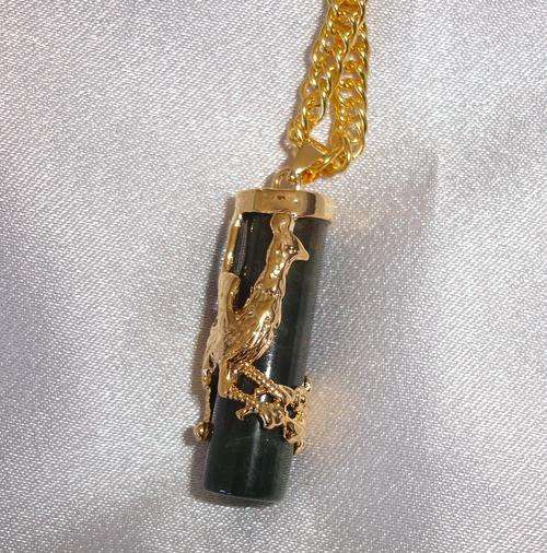 Exotic Deep Green Jade Phoenix Pendant and Chain