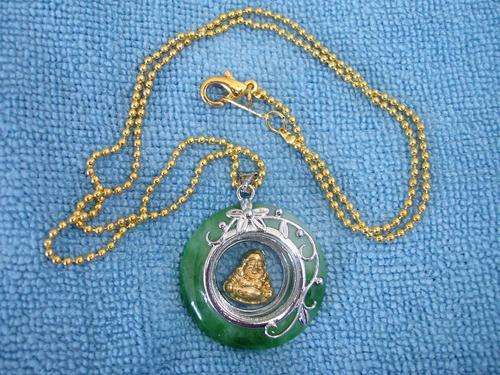 Unusual Jade Embellished "Mini" Spinning Lucky Buddha Pendant with 2 Chains