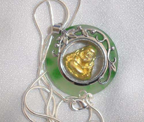 Unusual Lucky Jade embellished Spinning Buddha Pendant and Chain