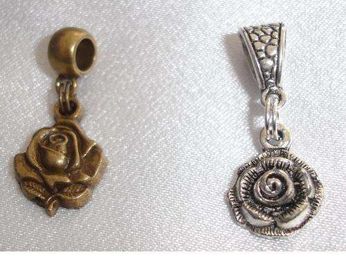 Silver & Bronze Rose Dangle Charms fits Big Hole European Style Charm Bracelet