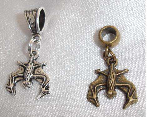 Silver & Bronze Bat Dangle Charms fits Big Hole European Style Charm Bracelet