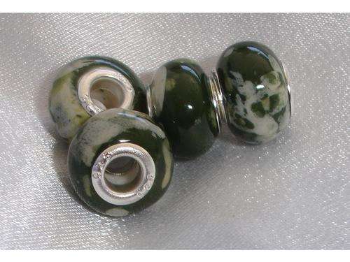 Elegant Moss Marble Murano Glass Bead fits European Style Bracelet/Necklace