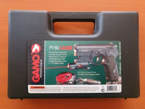 Gamo PT80 semi auto air pistol with laser sights and accessories