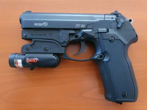 Gamo PT80 semi auto air pistol with laser sights and accessories