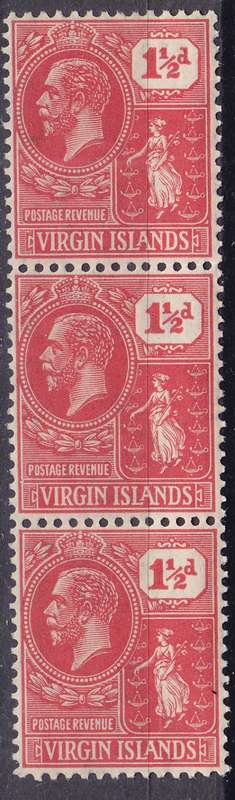 Virgin Islands - 1927 -1928 George V plus St Ursula - New Values and Colours - MNH - Strip of 3 - Re