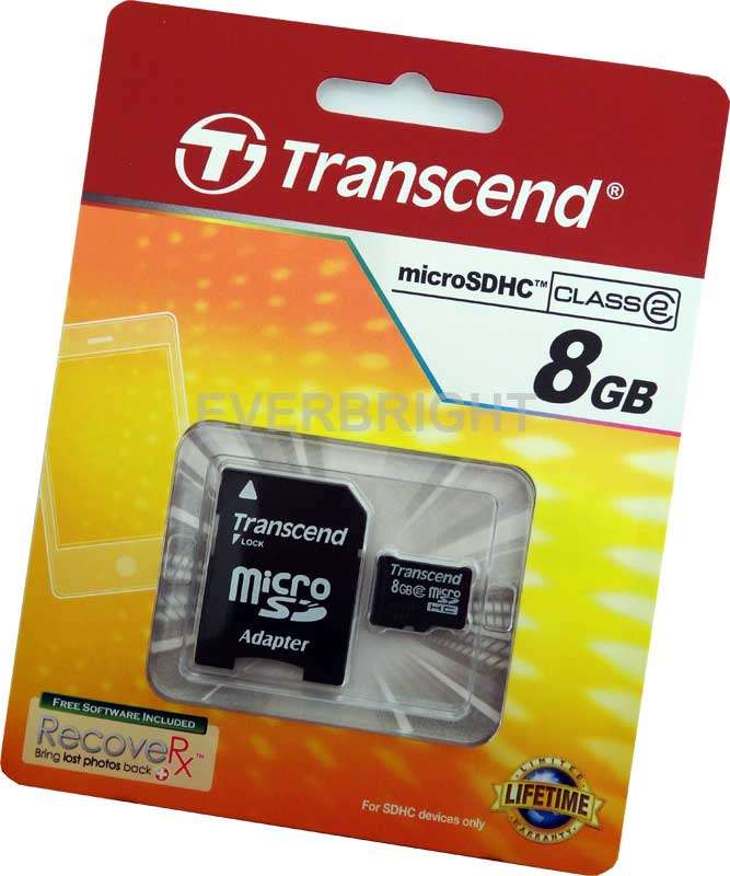 *GENIUNE* TRANSCEND 8GB MICRO SDHC MEMORY CARD WITH SD ADAPTER (BRAND NEW)