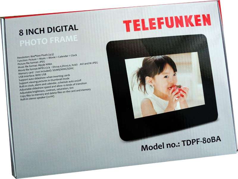 TELEFUNKEN 8INCH DIGITAL PHOTO FRAME / MEDIA PLAYER WITH REMOTE, USB CABLE (BRAND NEW)